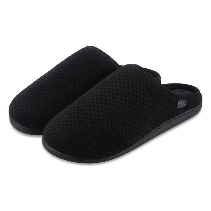 Isotoner® Mens Swept Back Popcorn Mule Slipper Black Extra Image 1